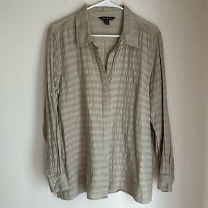 Tommy Bahama Women’s 100% cotton collared shirt stripped tan cover up tunic LG